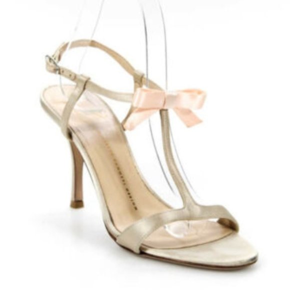 Giuseppe Beige Suede Pink Bow T Strap European 38 - Picture 1 of 5